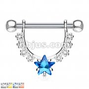 Star CZ Center with Lined Prong Set CZs Dangle 316L Surgical Steel Nipple Rings