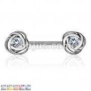 CZ Centered Rose Blossom Ends 316L Surgical Steel Nipple Barbell Rings
