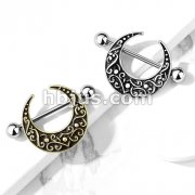 Crescent Shaped Filigree 316L Surgical Steel Nipple Shield Ring