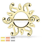 Swirling Sunburst Tribal Shield Nipple Ring with 316L Surgical Steel Barbell
