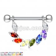 Marquise CZ Bridge Dangle Nipple Ring with 316L Surgical Steel Barbell