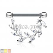 Marquise CZ Vine 316L Surgical Steel Barbell Nipple Rings