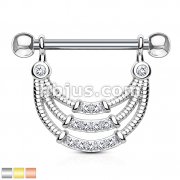 Lined CZ Set Center Triple Lined Dangle 316L surgical Steel Nipple rings