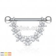 CZ Paved Linked Flowers Dangle 316L surgical Steel Nipple Rings