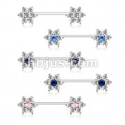 30 Pcs CZ Flower Ends 316L Surgical Steel Barbell Nipple Rings Bulk Pack (6 pcs x 5 Colors)