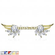Round and Marquise CZ Prong Set Angel Wings Ends 316L Surgical Steel Nipple Barbell Rings
