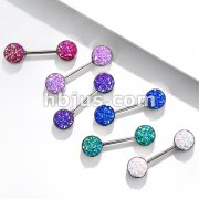 Druzy Stone Set Ends 316L Surgical Steel Barbell Nipple Rings