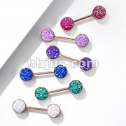Druzy Stone Set Ends Rose Gold PVD Over 316L Surgical Steel Barbell Nipple Rings
