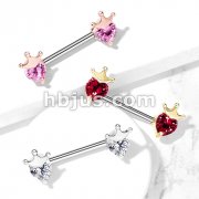 Heart CZ with Crown 316L Surgical Steel Barbell Nipple Rings