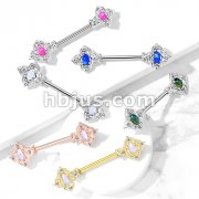 Floral Filigree Square With Crystal Accents and Opal Glitter Center 316L Surgical Steel Nipple Barbell Rings