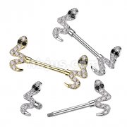 316L Surgical Steel Nipple Barbell With CZ Snake Ends