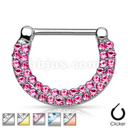 Double Lined Crystals Paved 316L Surgical Steel Nipple Clickers