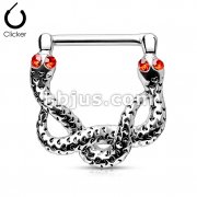 Red Gem Eyes Snakes 316L Surgical Steel Bar Nipple Clickers