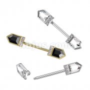 316L Surgical Steel Nipple Barbell With Black Pointed Baguette CZ Ends and 3 Round CZ's 