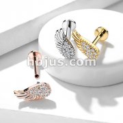 CZ Paved Angel Wing Top Internally Threaded 316L Surgical Steel Labret, Monroe, Ear Cartilage Studs