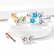 Twin CZ Star Top Internally Threaded 316L Surgical Steel Flat Back Studs for Labret, Monroe, Ear Cartilage and More