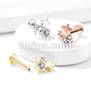 Cluster CZ Star Top Internally Threaded 316L Surgical Steel Flat Back Studs for Labret, Monroe, Ear Cartilage and More