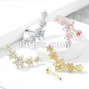 Five Double Tiered CZ Flowers Curve Top 316L Surgical Steel Internally Threaded Labret, Monroe, Ear Cartilage, and More