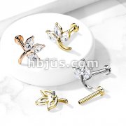 3-Marquise CZ Leaf Top on Internally Threaded 316L Surgical Steel Flat Back Studs for Labret, Monroe, Cartilage and More