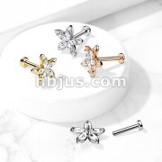 Marquise CZ Flower Top on Internally Threaded 316L Surgical Steel Flat Back Studs for Labret, Monroe, Cartilage, and More