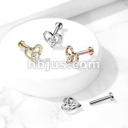 Paved Heart Contour With Heart CZ Solitaire on Internally Threaded 316L Surgical Steel Flat Back Studs for Labret, Monroe, Cartilage and More