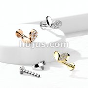 Sprout Heart With CZ Top on Internally Threaded 316L Surgical Steel Flat Back Studs for Labret, Monroe, Cartilage and More