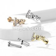 Love With CZ Paved Top on Internally Threaded 316L Surgical Steel Flat Back Studs for Labret, Monroe, Cartilage and More