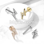Lightning Bolt Paved With Round CZ Top Internally Threaded 316L Surgical Steel Flat Back Studs for Cartilage, Labret, and More