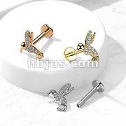 CZ Paved Hummingbird Top on Internally Threaded 316L Surgical Steel Flat Back Stud for Labret, Monroe, Cartilage and More