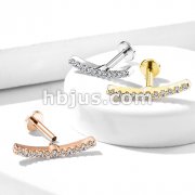 Lined CZ Curve Top 316L Surgical Steel Internally Threaded Labret, Monroe, Cartilage Studs