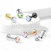 Iridescent Stone Top on Internally Threaded 316L Surgical Steel Flat Back Studs for Labret, Monroe, Cartilage and More