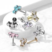 5 CZ Butterfly With Ball Cluster Internally Threaded 316L Surgical Steel Flat Back Studs for Labret, Monroe, Cartilage and More