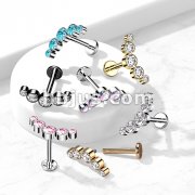 5-Round CZ Bezel Set Curved Internally Threaded 316L Surgical Steel Flat Back Studs for Labret, Monroe, Cartilage and More