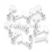 100 Pcs Prong Set Clear Round CZ 316L Surgical Steel Top Push In Bio Flex Flat Back Studs for Labret, Monroe, Ear Cartilage, and More