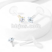 Prong Set Square CZ 316L Surgical Steel Top Push In Bio Flex Flat Back Studs for Labret, Monroe, Ear Cartilage, and More
