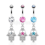Dozen Pack Hamsa with Colored CZ and Crystal Paved Dangle Navel Rings