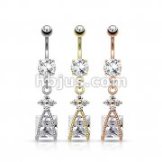 Dozen Pack Roped Square CZ and Small CZ Flower Dangle 316L Surgical Steel Navel Belly Ring