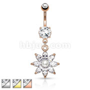 Pearl with Marquise CZ Petal Flower Navel Ring