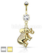 CZ Paved Elephant Dangle 316L Surgical Steel Belly Button Navel Rings