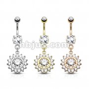 Dozen Pack Claw Set CZ Around CZ Center Dangle 316L Surgical Steel Belly Button Navel Rings