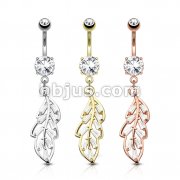 Dozen Pack CZ Paved Leaf Dangle 316L Surgical Steel Belly Button Navel Rings