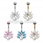 50 Pcs Marquise CZ Peacock 316L Surgical Steel Belly Button Navel Rings Pack (10pcs x 5 colors)
