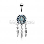 Turquoise Paved Dream Catcher 316L Surgical Steel Belly Button Navel Rings