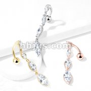 Four Marquise CZ Vertical Drop 316L Surgical Steel Top Drop Belly Button Navel Rings