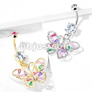 Butterfly with Multi Colored Baguette CZ Wings Dangle 316L Surgical Steel Belly Button Navel Rings