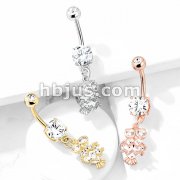 CZ Owl with Heart Shaped Body Dangle Double Jeweled 316L Surgical Steel Belly Button Navel Rings