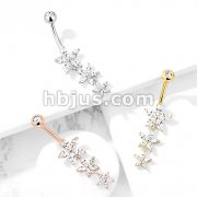Triple Marquise CZ Flowers Dangle with Gemmed Top 316L Surgical Steel Belly Button Navel Rings