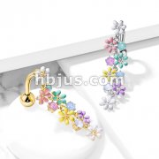 Opalite Crystal Stones and Enamel Flowers Top Drop 316L Surgical Steel Belly Button Rings