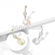 Crescent Moon and CZ Star Dangle Encased in Circle 316L Surgical Steel Belly Button Ring