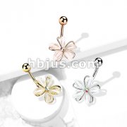 CZ Center Wire Set White Flower 316L Surgical Steel Belly Button Navel Rings